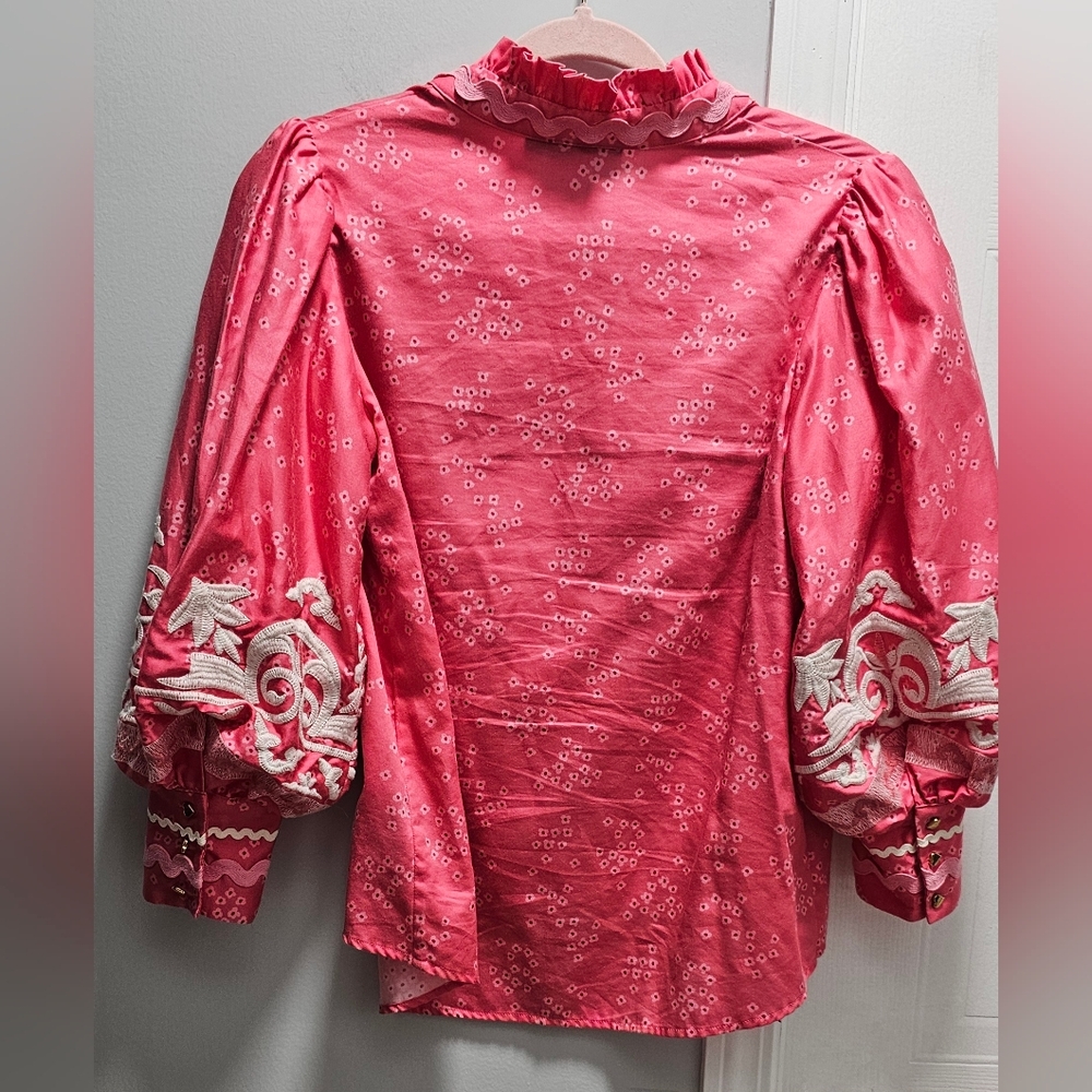 Emily Lovelock Coral Embroidered Boho Blouse Sz XS - Picture 2 of 7